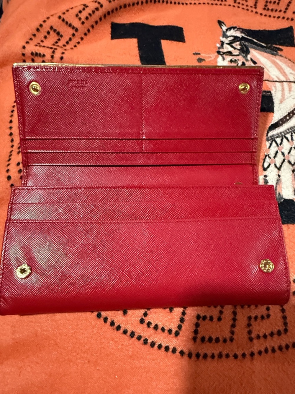 Prada Red Saffiano Long Wallet with Gold Logo Trim - Picture 2 of 8